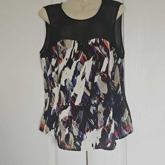 Mexx Sheer Sleeveless Color Splash Top Black Size 12 - Picture 5 of 16